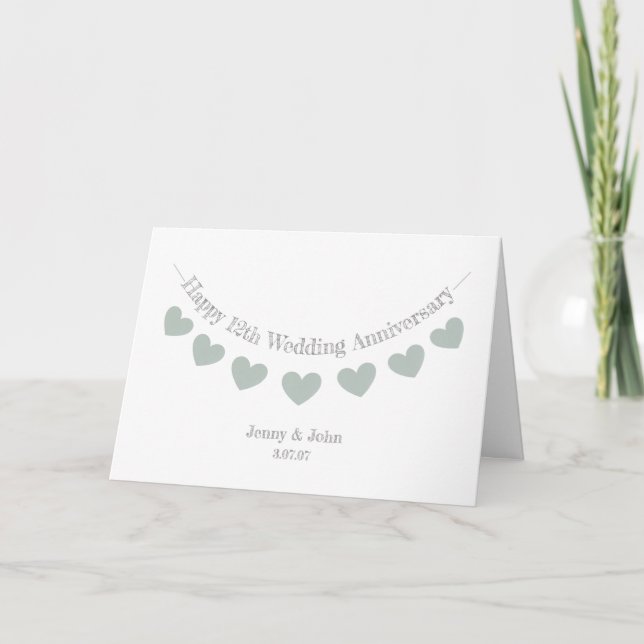 12./seidene Hochzeit Jubiläum mit Jadeherzen Karte (Vorderseite)