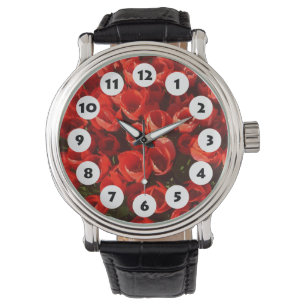 12 Spots - Bett aus roten Tulpen Armbanduhr