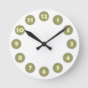12 Spots - Creme mit Khaki auf Weiß Runde Wanduhr
