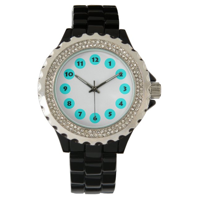 12 Spots - Cyan auf Weiß Armbanduhr (Vorderseite)