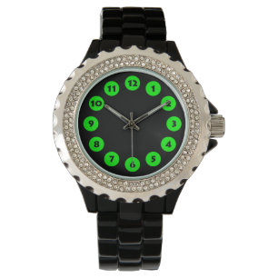 12 Spots - grün auf schwarz Armbanduhr