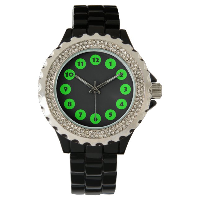 12 Spots - grün auf schwarz Armbanduhr (Vorderseite)