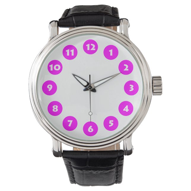 12 Spots - Magenta auf Weiß Armbanduhr (Vorderseite)