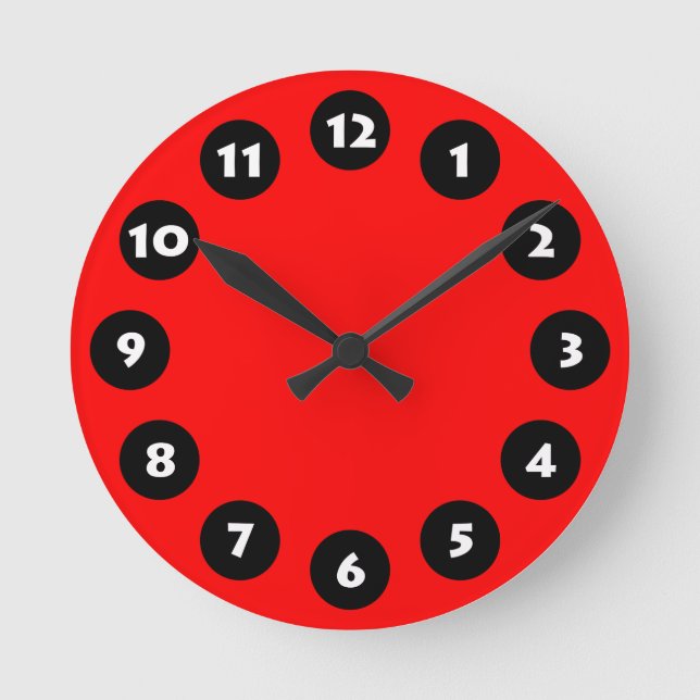 12 Spots - Schwarz, Weiß und Rot Runde Wanduhr (Vorderseite)