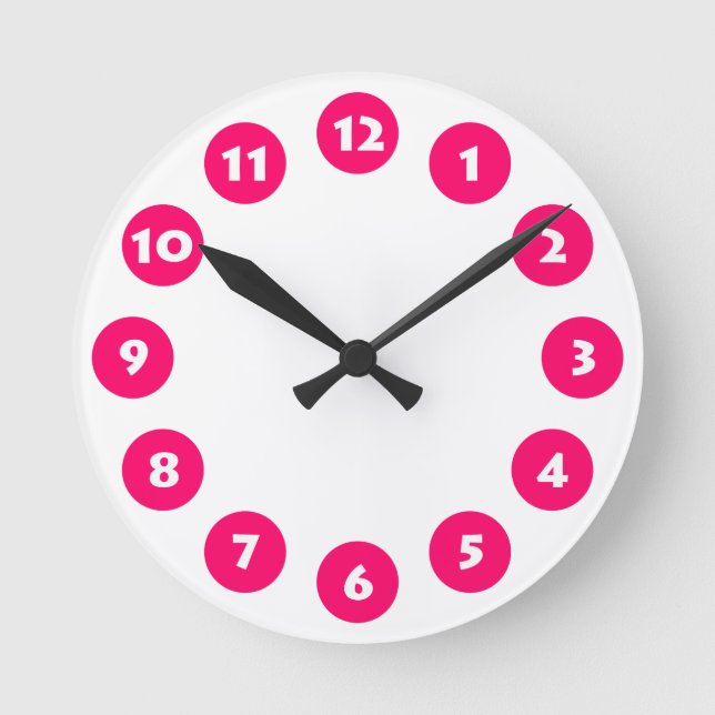 12 Spots - Weiß mit Neon Red auf Weiß Runde Wanduhr (Vorderseite)