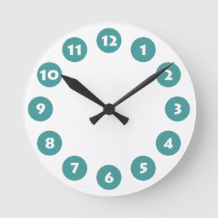 12 Spots - Weiß mit Ocean Green auf Weiß Runde Wanduhr