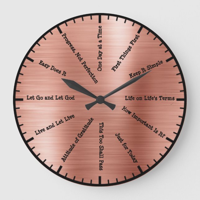 12 Step Sobriety Alcoholics Rose Gold Wall Clock Große Wanduhr (Vorderseite)