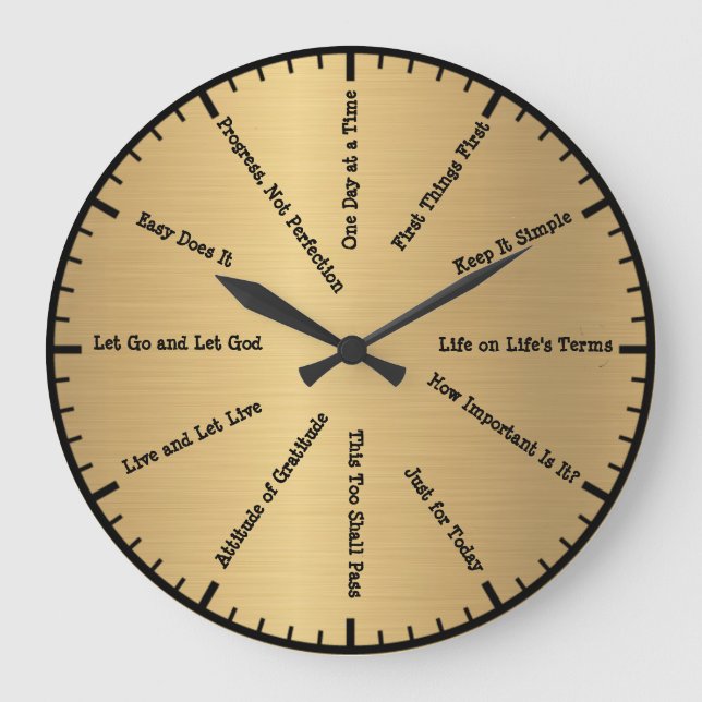 12 Step Sobriety Clean & Sober Slogans Gold Clock Große Wanduhr (Vorderseite)