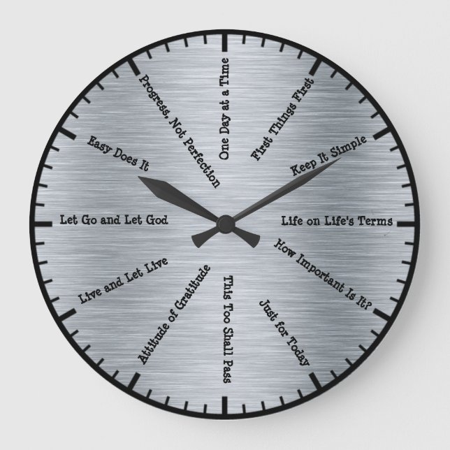 12 Step Sobriety Clean & Sober Slogans Slvr Clock Große Wanduhr (Vorderseite)