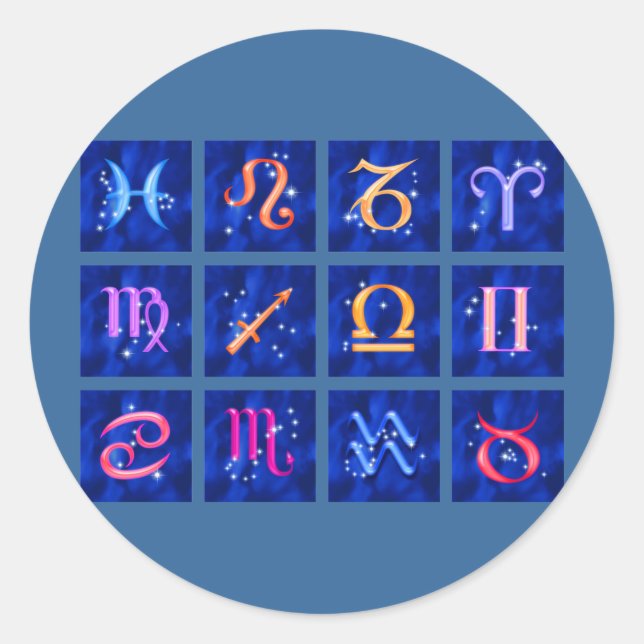 12 Sternzeichen und Sternbilder Runder Aufkleber (Vorderseite)
