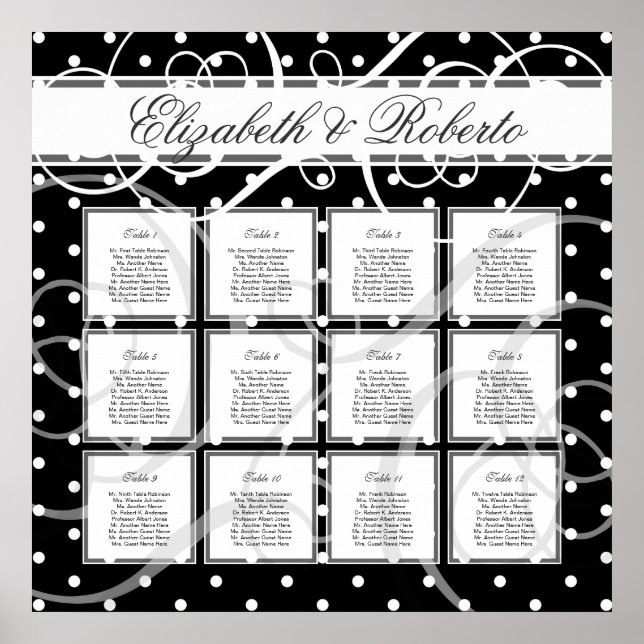 12 Tabelle 80 bis 120 Gästekarte für Hochzeiten Poster (Vorne)