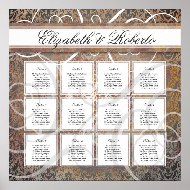 12 Tabelle 80 bis 120 Gästekarte für Hochzeiten Poster (Vorne)