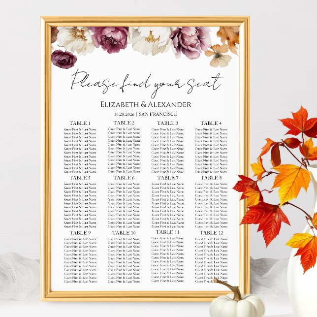 12 Tabelle Burgundy Blumenzwiebelkarte Poster (Von Creator hochgeladen)
