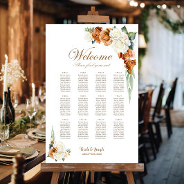 12 Tabelle Burnt Orange White Floral Seating Chart Poster