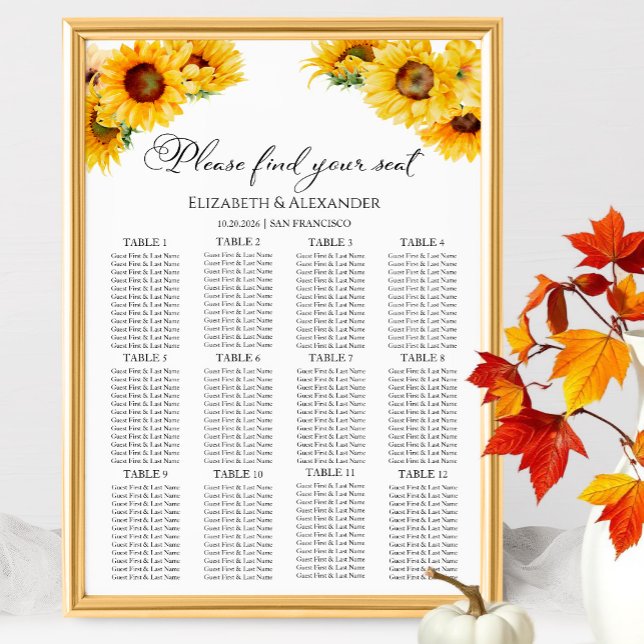 12 Tabelle Hochzeit im Herbst der Sonnenblumen Poster (Von Creator hochgeladen)