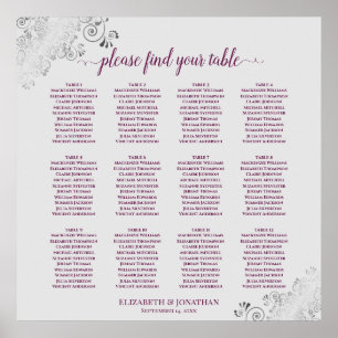 12 Tabelle Magenta auf Gray Wedding Seating Chart Poster