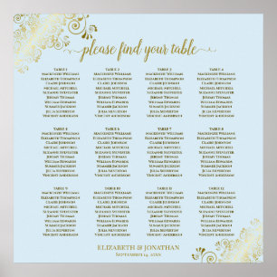 12 Tabelle Powder Blue & Gold Hochzeitskarte Poster