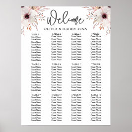 12 Tabelle Wasserfarbenflorale Hochzeitstabelle Poster