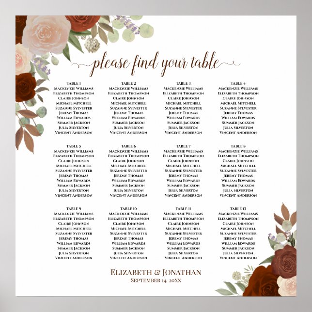 12 Tableau Automne Floral Boho Mariage Tableau de  (Devant)