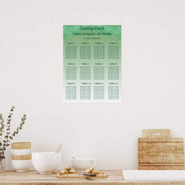 12 Tableau Sièges Modèle Parties scintillant verte (Cuisine)