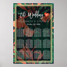 12 Tables Sitzdiagramm tropischer floraler Gold-Ra Poster