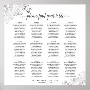 12 Tafelweiße Hochzeitssatteltafeln Silber Frills Poster