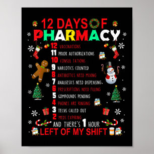 12 Tage Pharmacy Lustiges Weihnachten Apotheker Te Poster