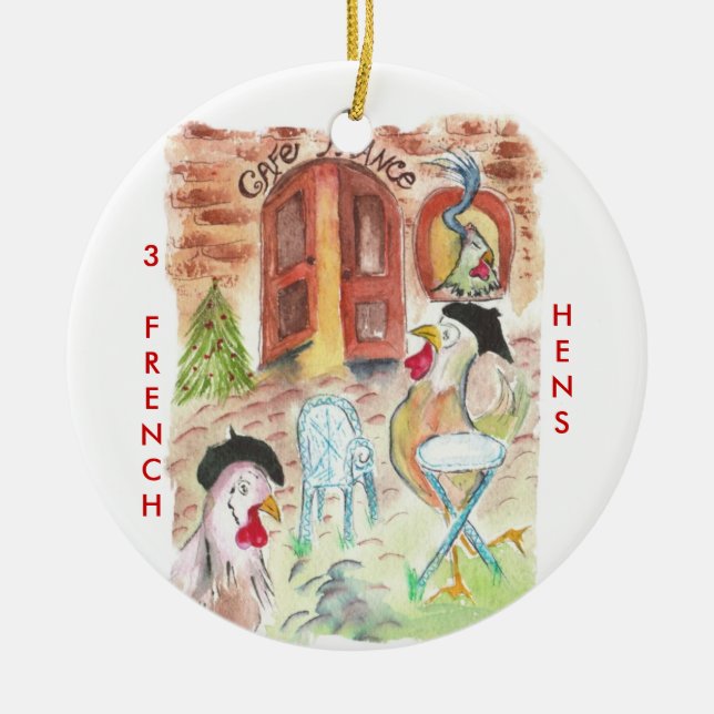 12 Tage Weihnachten 3 französische Hennen Keramikornament (Vorne)