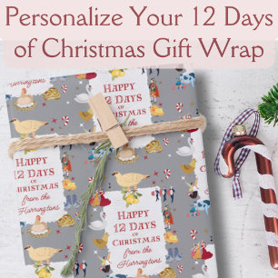 12 Tage Weihnachten Cool Retro Personalisiert Geschenkpapier Set