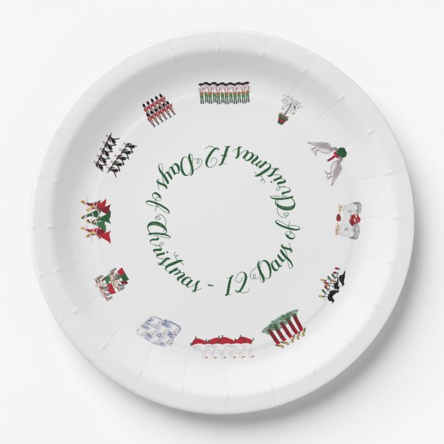 12 Tage Weihnachten in einem Kreis des Rotes und Pappteller (Vorderseite)