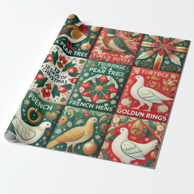 12 Tage Weihnachten Thema Geschenkpapier (Ungerollt)