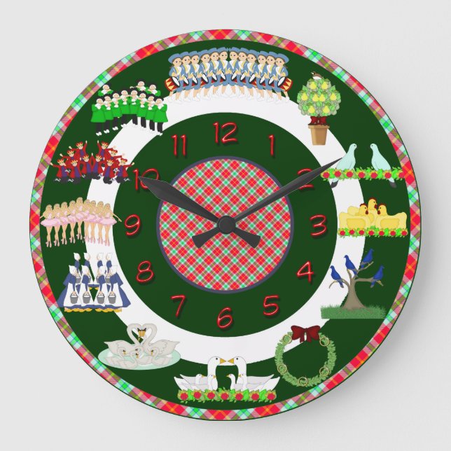12 Tage Weihnachtszeit Große Wanduhr (Vorderseite)