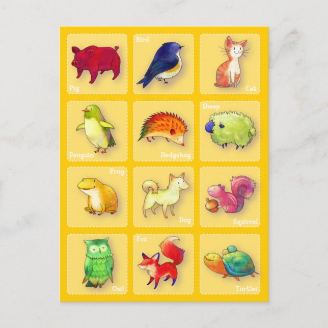 12 Tiere Postkarte (anpassbar) (Vorderseite)