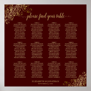 12 Tische Auburn Hochzeitskarte Lacy Gold Poster