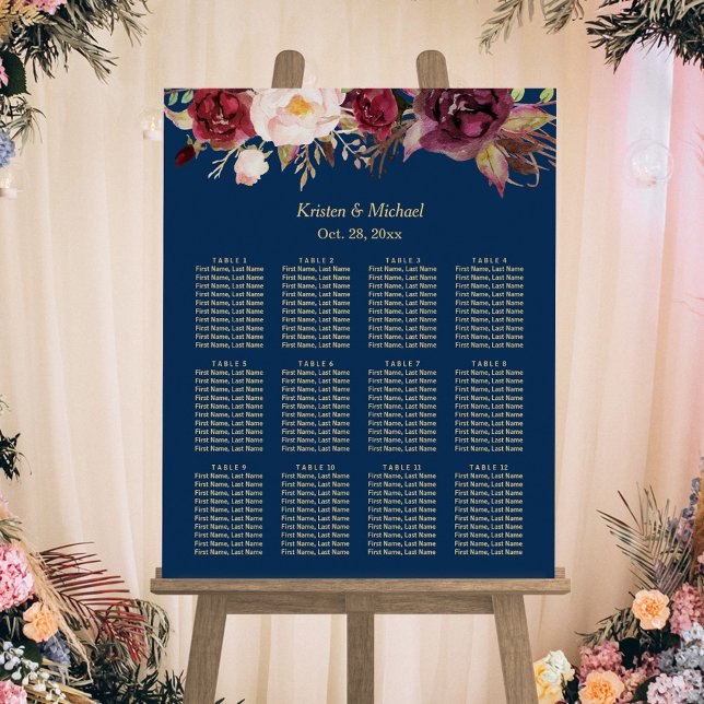 12 Tische Burgundy Blumenzwiebelkarte Poster (Von Creator hochgeladen)