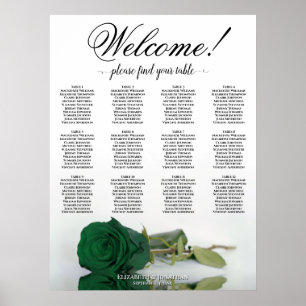 12 Tische Elegante Smaragdgrüne Rosen Sitzordnung Poster