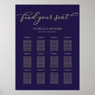 12 Tische Hochzeits-Sitzplan Chic Gold Navy Blau Poster