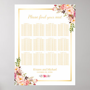 12 Tische Hochzeitskarte Chic florales Gold Poster
