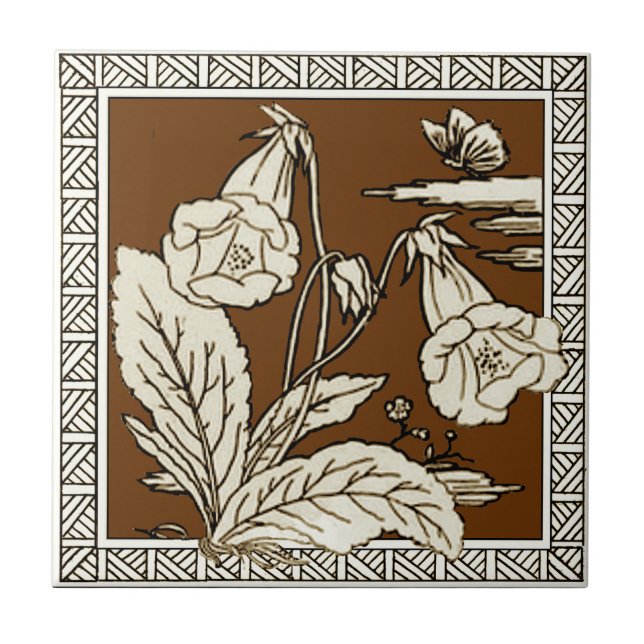 12 von 12 Repro 1880s Minton Mocha Bird Series Fliese (Vorderseite)