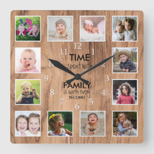 12 Vorlagenzeit mit Familienangebot Bauernhof Quadratische Wanduhr