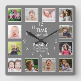12 Vorlagenzeit mit grauem Familienangebot Quadratische Wanduhr