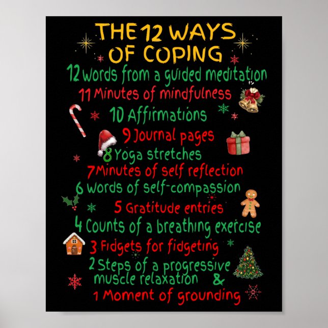 12 Ways Of Coping Funny Christmas Mental Health  Poster (Vorne)