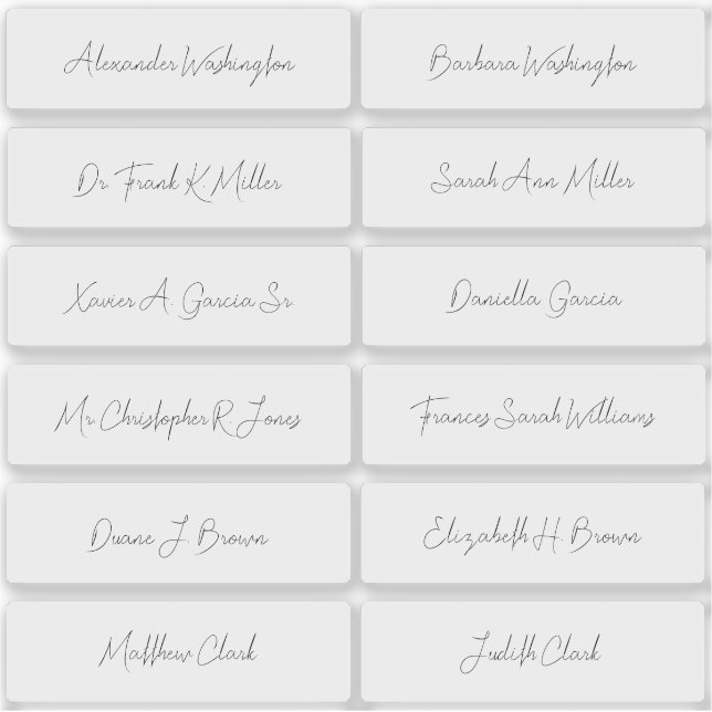 12 Wedding Guest Names Elegant Handwriting Script Aufkleber (Vorderseite)