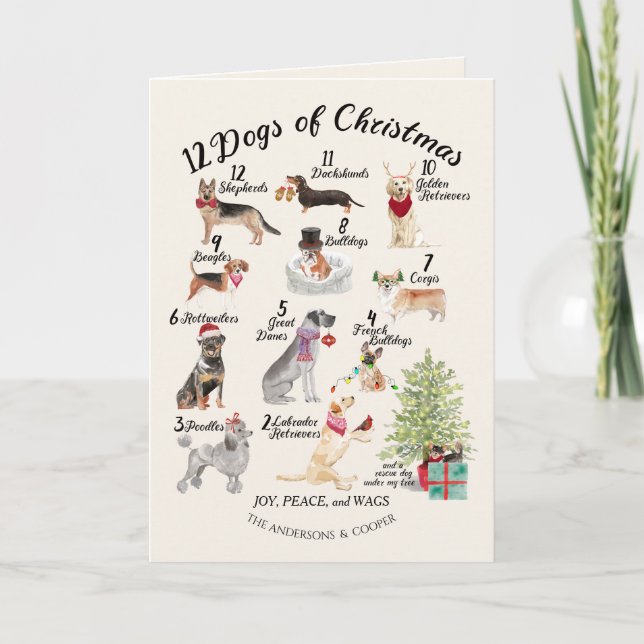 12 Weihnachtshunde im Weihnachtsgeist Hühnerbrühe Karte (Vorderseite)