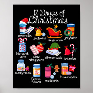12 Weihnachtsmedikamente Apotheker Techniker Pharm Poster