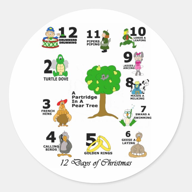 12 Weihnachtstage Runder Aufkleber (Vorderseite)
