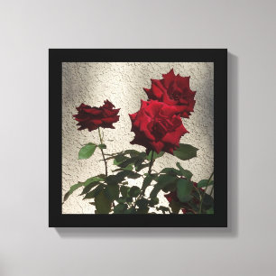 12" x 12" Rote Rosen auf weißem Stucco-Foto Leinwanddruck
