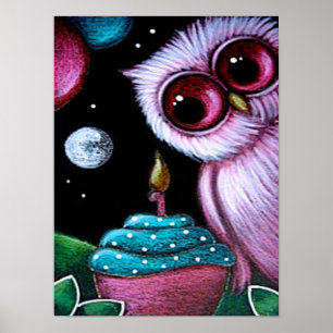 12" x 16" PINK OWL GEBURTSTAG CUPCAKE Poster
