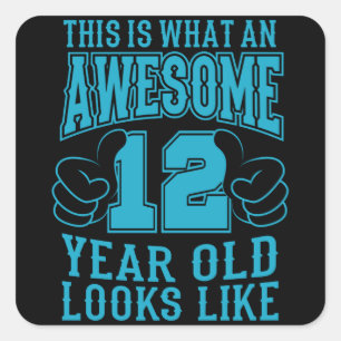 12 YEAR OLD 12th Birthday Quadratischer Aufkleber