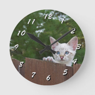 12 Zahlenoptionen wählen - Cat Clock Runde Wanduhr